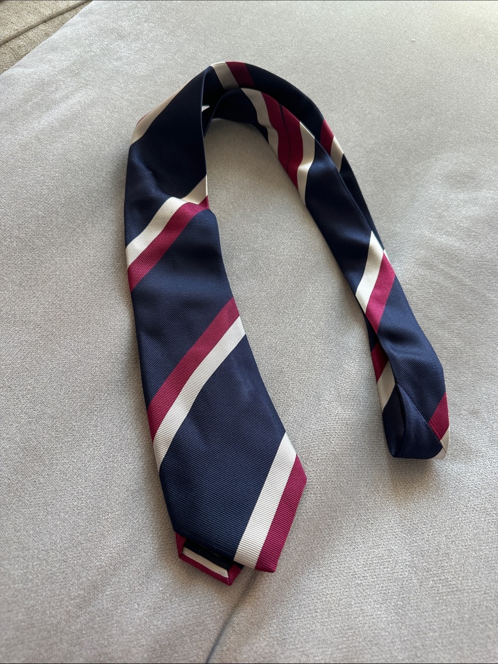 Classic Navy Tie with Burgundy & White Stripes